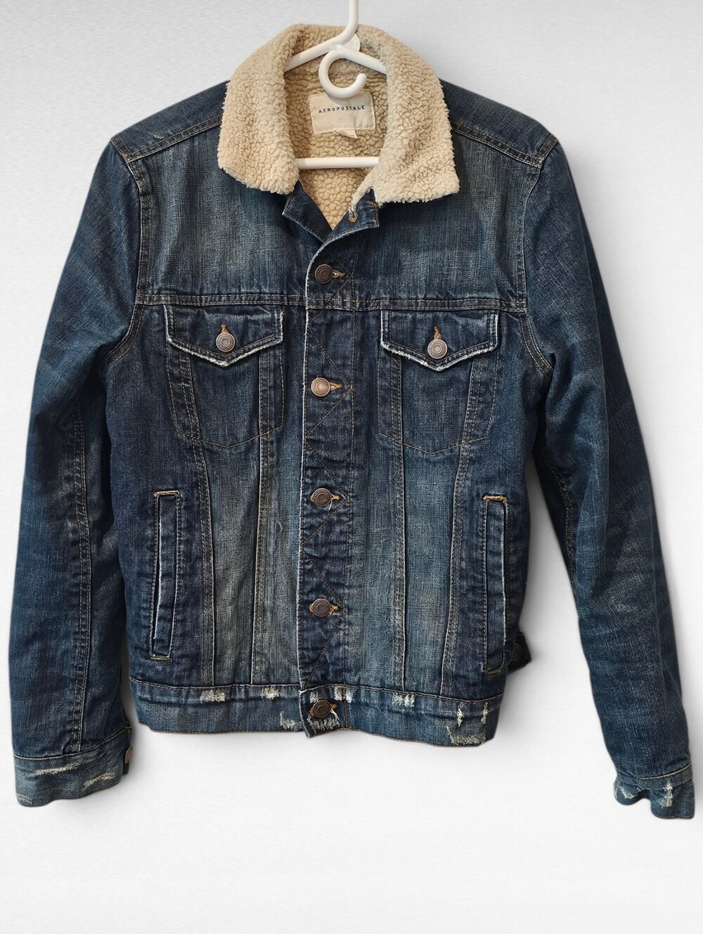 Aeropostale Men's Distressed Denim Jacket Sherpa Lined Size Small